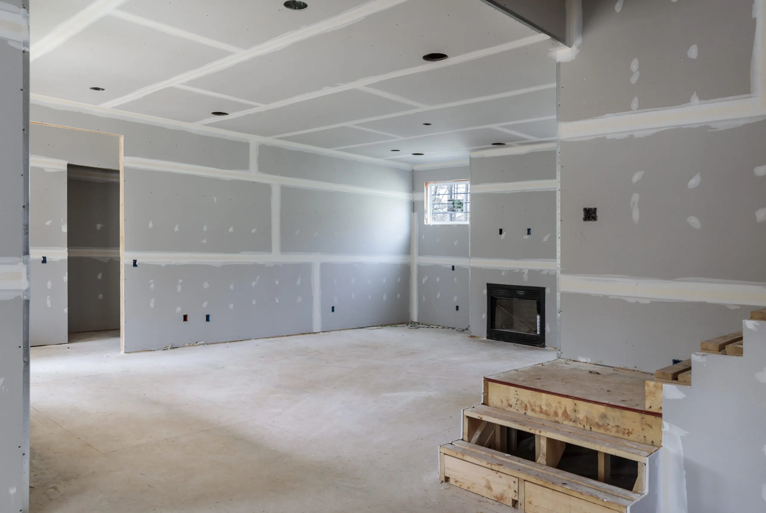 Partially,Completed,Interior,Remodel,Of,Home. Partially completed empty garage